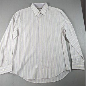 Perry Ellis Men's XL White Vertical Striped Long Sleeve Button Down Shirt